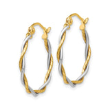 14k Two-Tone Gold Twisted Hoop Earrings, Braided Yellow and White Gold Design for Women