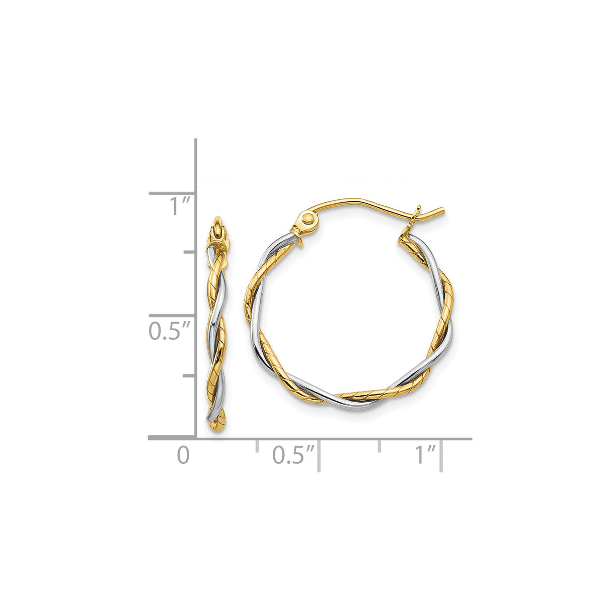 14k Two-Tone Gold Twisted Hoop Earrings, Braided Yellow and White Gold Design for Women
