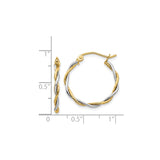14k Two-Tone Gold Twisted Hoop Earrings, Braided Yellow and White Gold Design for Women