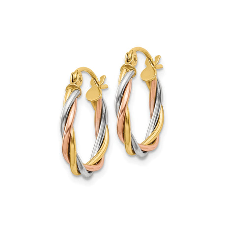 14k Tri-Color Gold Hoop Earrings with Twisted Intertwined Design for Women