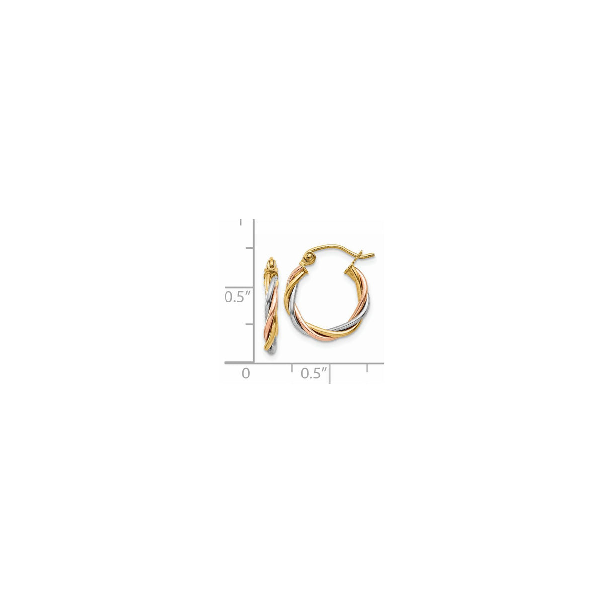 14k Tri-Color Gold Hoop Earrings with Twisted Intertwined Design for Women