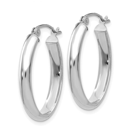 14k White Gold Oval Hoop Earrings with Latch-Back Closure, Polished Lightweight Design for Women