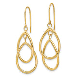 14k Yellow Gold Dangle Earrings with Open Oval Hoops and Interlocking Double Drops