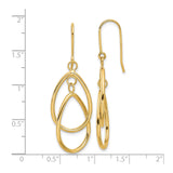 14k Yellow Gold Dangle Earrings with Open Oval Hoops and Interlocking Double Drops