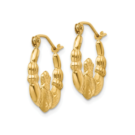 14k Yellow Gold Claddagh Hoop Earrings, Irish Heart, Crown and Hands Design for Women