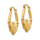 14k Yellow Gold Claddagh Hoop Earrings with Crowned Heart and Hands Symbol for Women