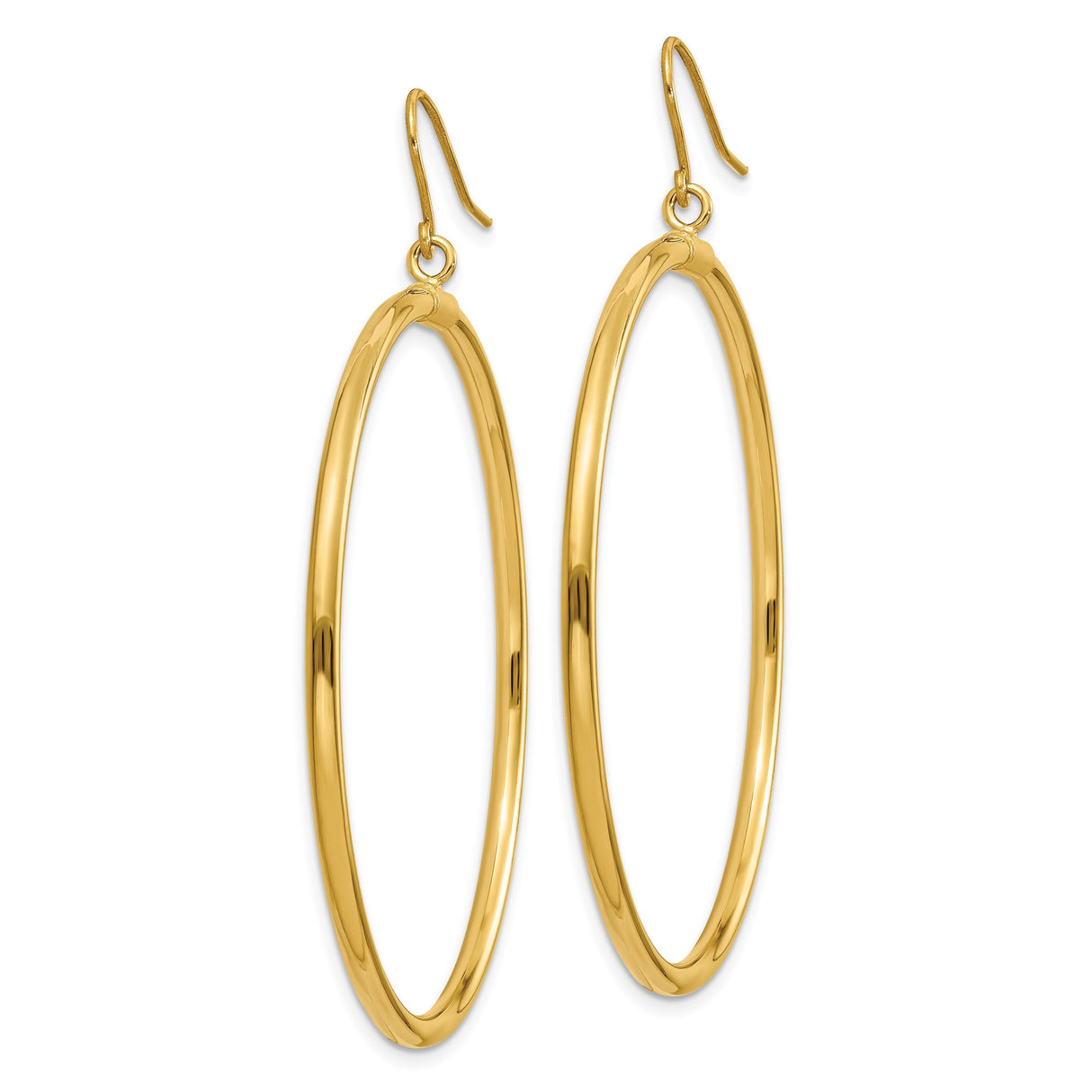 14k Yellow Gold Hoop Earrings, Large Polished Round Dangle, Minimalist Everyday Style