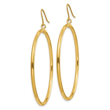14k Yellow Gold Hoop Earrings, Large Polished Round Dangle, Minimalist Everyday Style