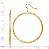14k Yellow Gold Hoop Earrings, Large Polished Round Dangle, Minimalist Everyday Style