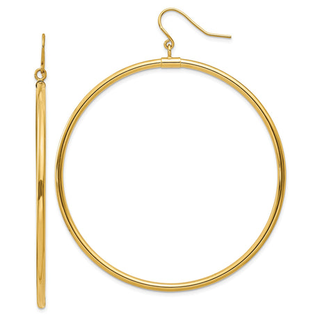 14k Yellow Gold Hoop Earrings, Large Lightweight Polished Round Hoops, Minimalist Everyday Style