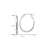 14k White Gold Hoop Earrings, Polished Diamond Cut Textured Round Hoops with Latch Back Closure