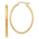 14k Yellow Gold Hoop Earrings with Diamond Cut Texture and Polished Finish, Lightweight Round Hoops