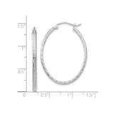 14k White Gold Hoop Earrings, Polished Diamond Cut Round Design, Lightweight and Minimalist Style