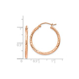 14k Rose Gold Hoop Earrings, Lightweight Textured Hammered Finish, Classic Minimal Style