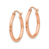 14k Rose Gold Hoop Earrings with Diamond Cut Hammered Finish, Lightweight Polished Round Design