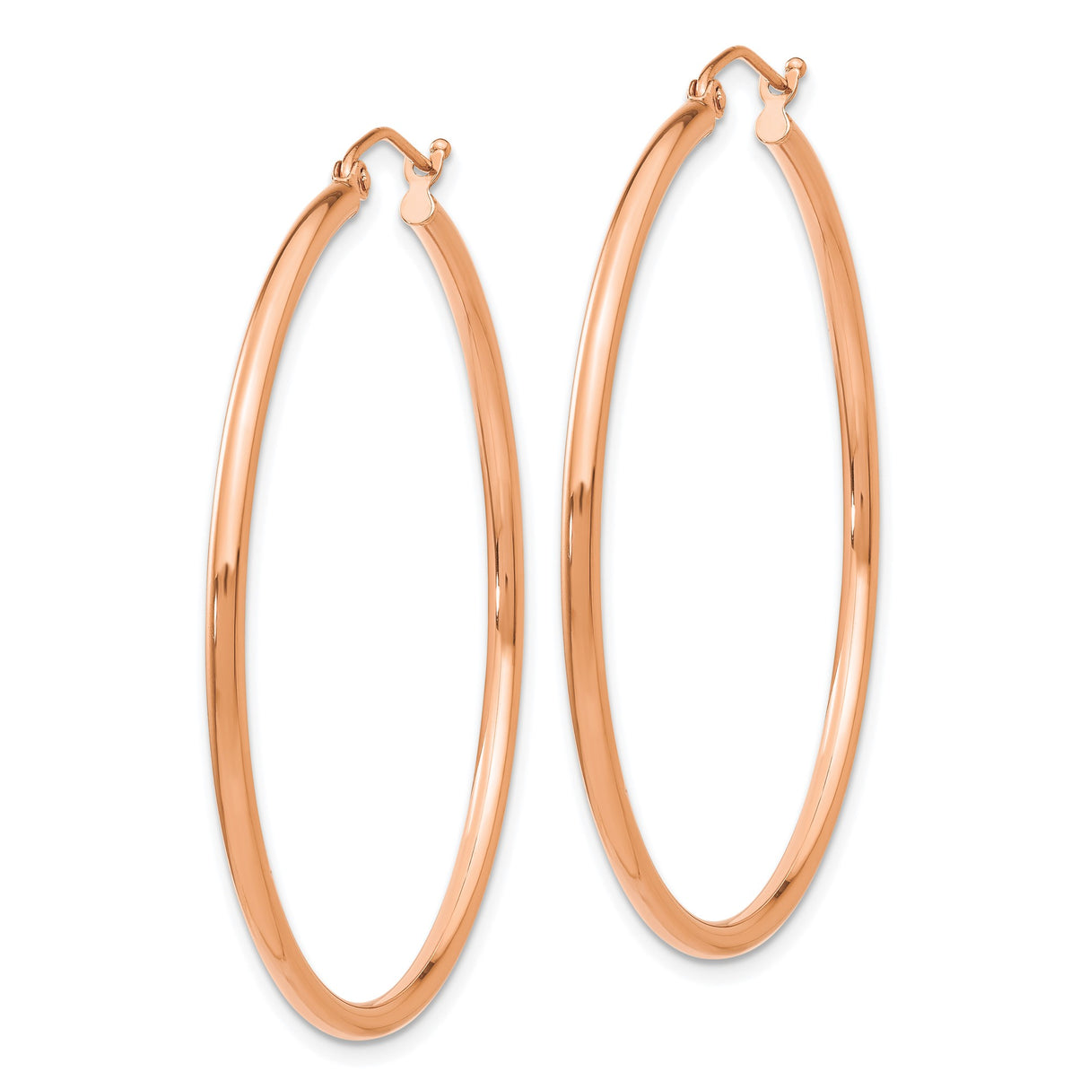14k Rose Gold Hoop Earrings, Large Lightweight Smooth Polished Round Hoops for Women