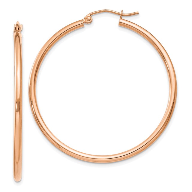 14k Rose Gold Hoop Earrings, Lightweight Thin Round Design with Polished Finish for Women