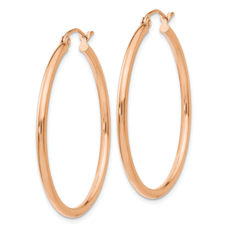 14k Rose Gold Hoop Earrings, Hinged Clasp, Polished Minimalist Design for Women