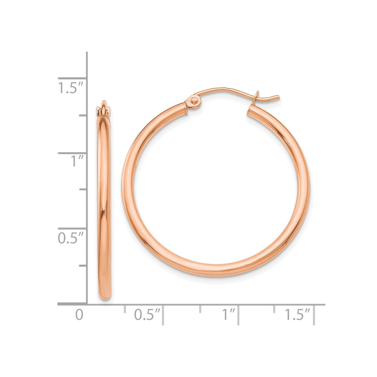 14k Rose Gold Hoop Earrings, Medium Smooth Polished Finish, Lightweight Minimalist Style