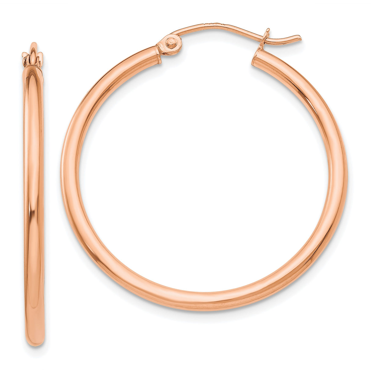 14k Rose Gold Hoop Earrings, Medium Smooth Polished Finish, Lightweight Minimalist Style