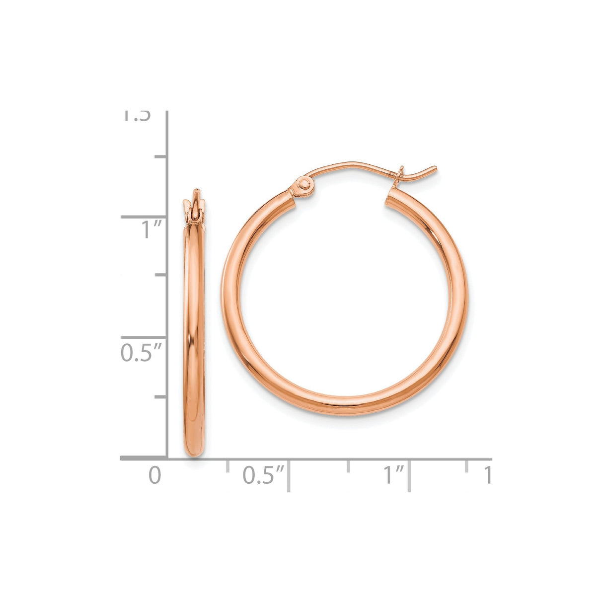 14k Rose Gold Hoop Earrings, Medium Polished Round Hoops, Minimalist Classic Style for Women