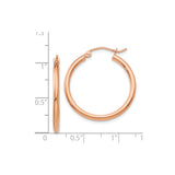14k Rose Gold Hoop Earrings, Medium Polished Round Hoops, Minimalist Classic Style for Women