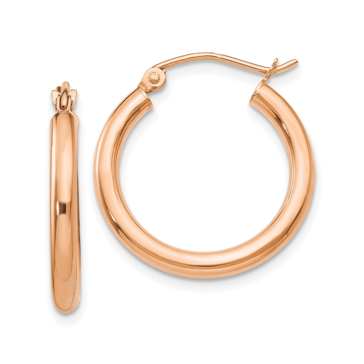 14k Rose Gold Hoop Earrings, Smooth Polished Finish, Classic Minimalist Style for Women