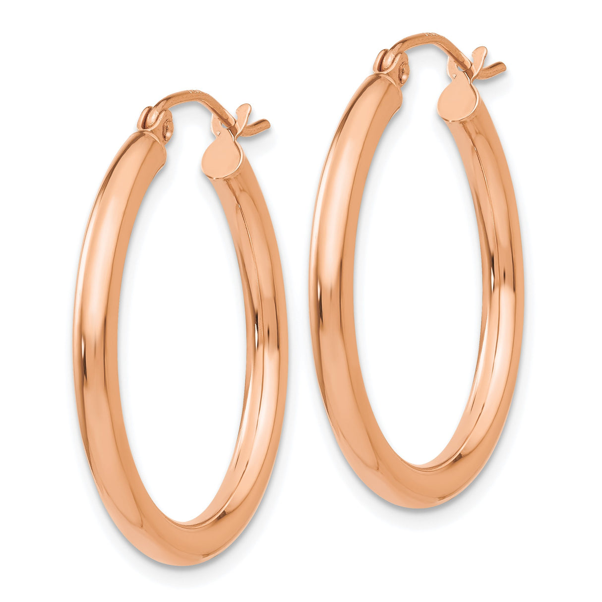 14k Rose Gold Hoop Earrings, Classic Polished Finish, Lightweight Latch Back Hoops for Women