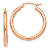 14k Rose Gold Hoop Earrings, Classic Polished Finish, Lightweight Latch Back Hoops for Women