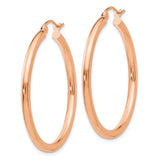 14k Rose Gold Hoop Earrings, Round Polished Hoops with Hinged Clasp, Minimalist Design for Women