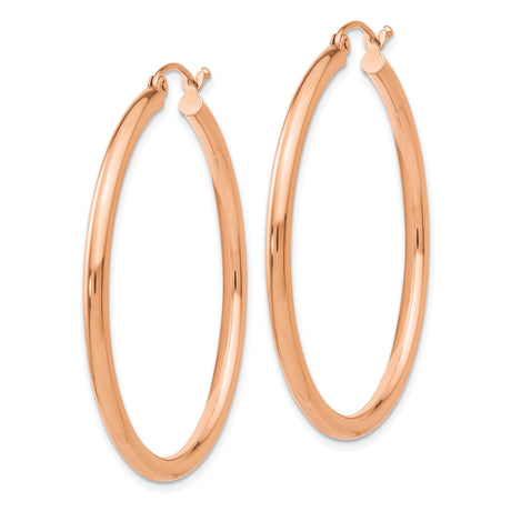 14k Rose Gold Hoop Earrings, Polished Finish Round Hoops with Hinged Closure for Women