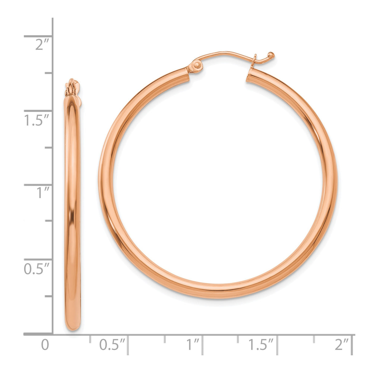 14k Rose Gold Hoop Earrings, Polished Finish Round Hoops with Hinged Closure for Women