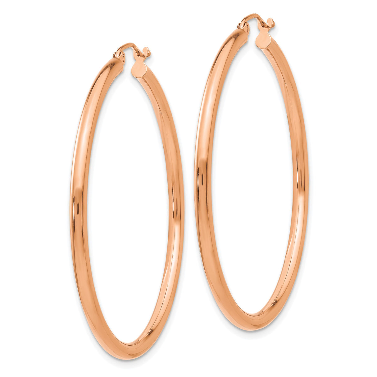 14k Rose Gold Hoop Earrings, Classic Round Polished Lightweight Design for Women