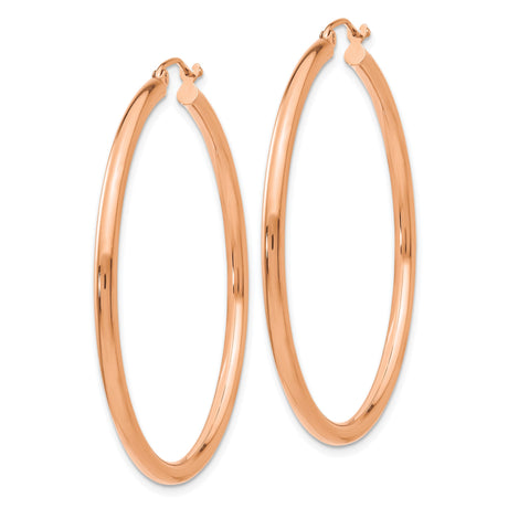 14k Rose Gold Hoop Earrings, Classic Round Polished Lightweight Design for Women