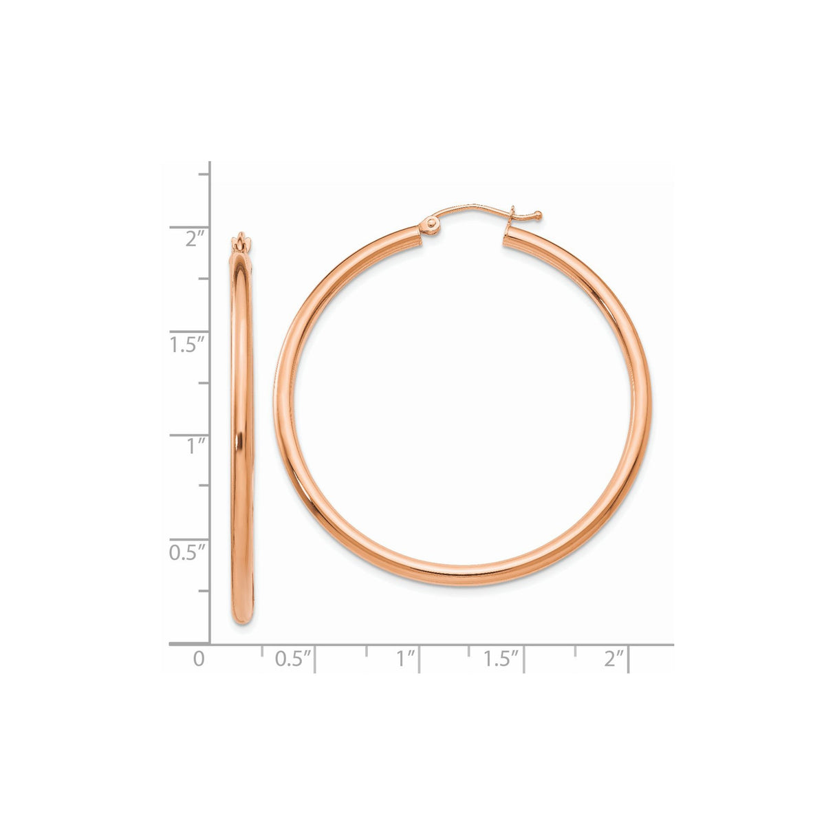 14k Rose Gold Hoop Earrings, Classic Round Polished Lightweight Design for Women