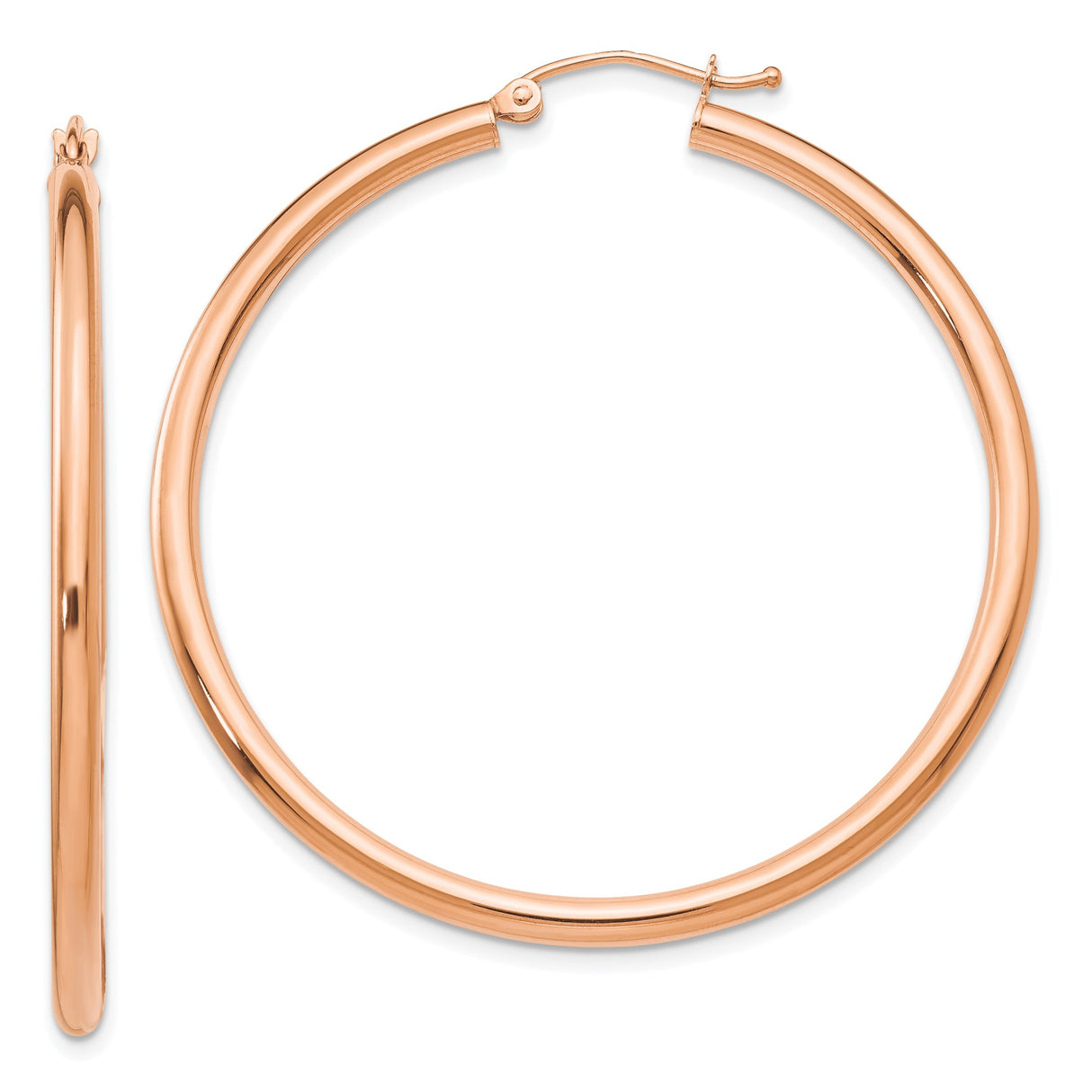 14k Rose Gold Hoop Earrings, Classic Round Polished Lightweight Design for Women