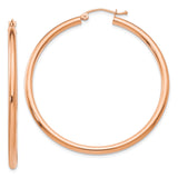 14k Rose Gold Hoop Earrings, Classic Round Polished Lightweight Design for Women