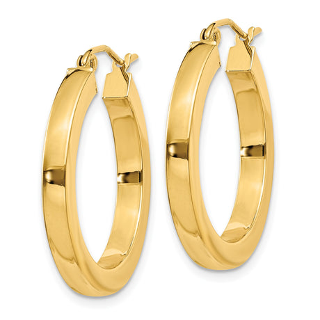 14k Yellow Gold Hoop Earrings, Thick Flat Edge, High Polish, Lightweight Modern Design