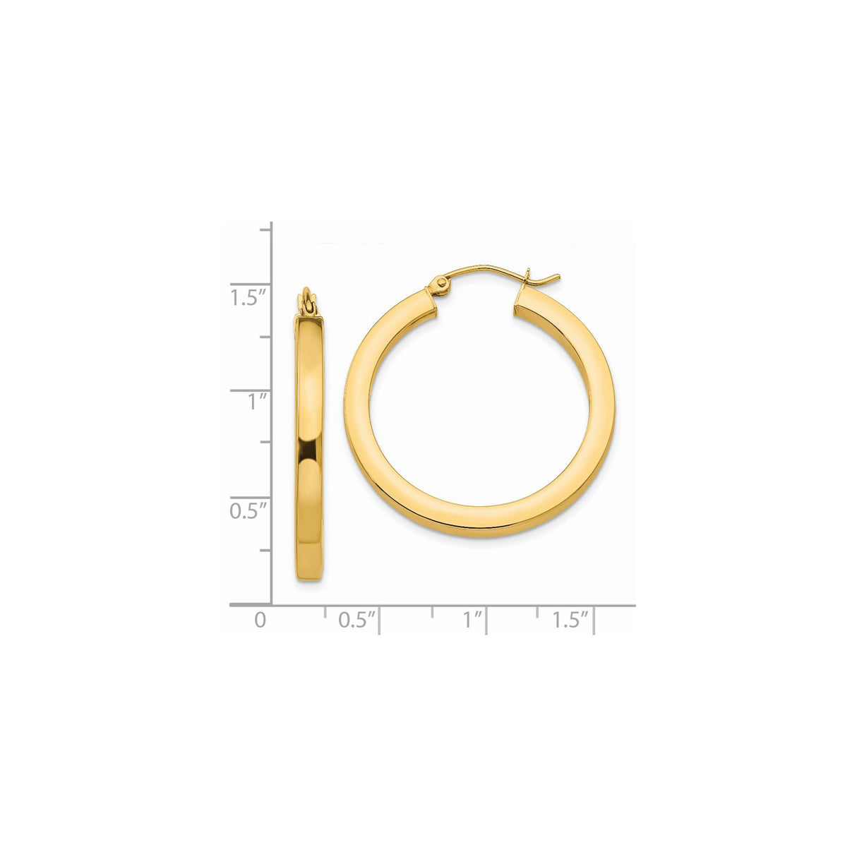 14k Yellow Gold Hoop Earrings, Classic Round Tube Design, Lightweight High Polish Finish