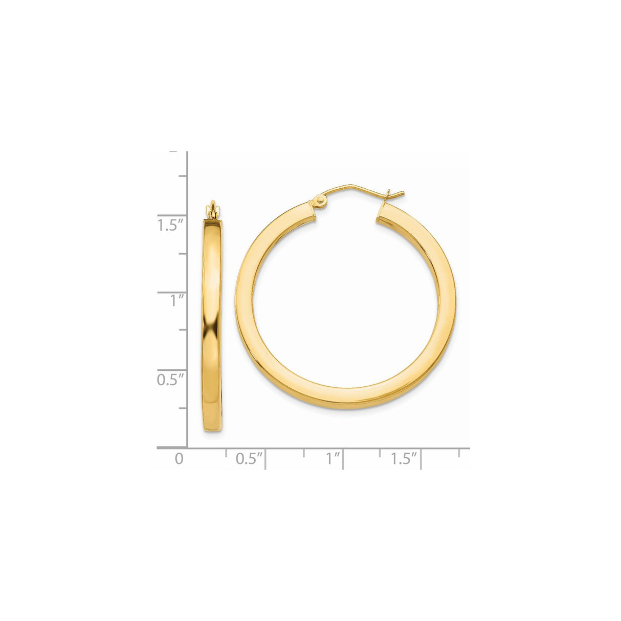 14k Yellow Gold Hoop Earrings, Classic Round Polished Tube Style for Women