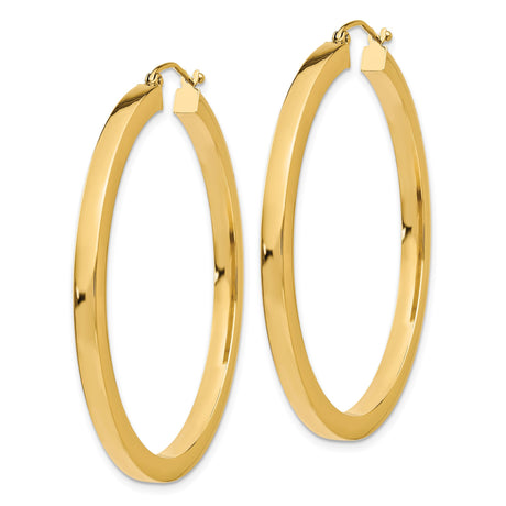 14k Yellow Gold Hoop Earrings, Smooth Flat Design, Lightweight High-Polish Classic Style for Women