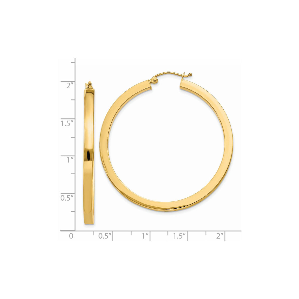 14k Yellow Gold Hoop Earrings, Smooth Flat Design, Lightweight High-Polish Classic Style for Women