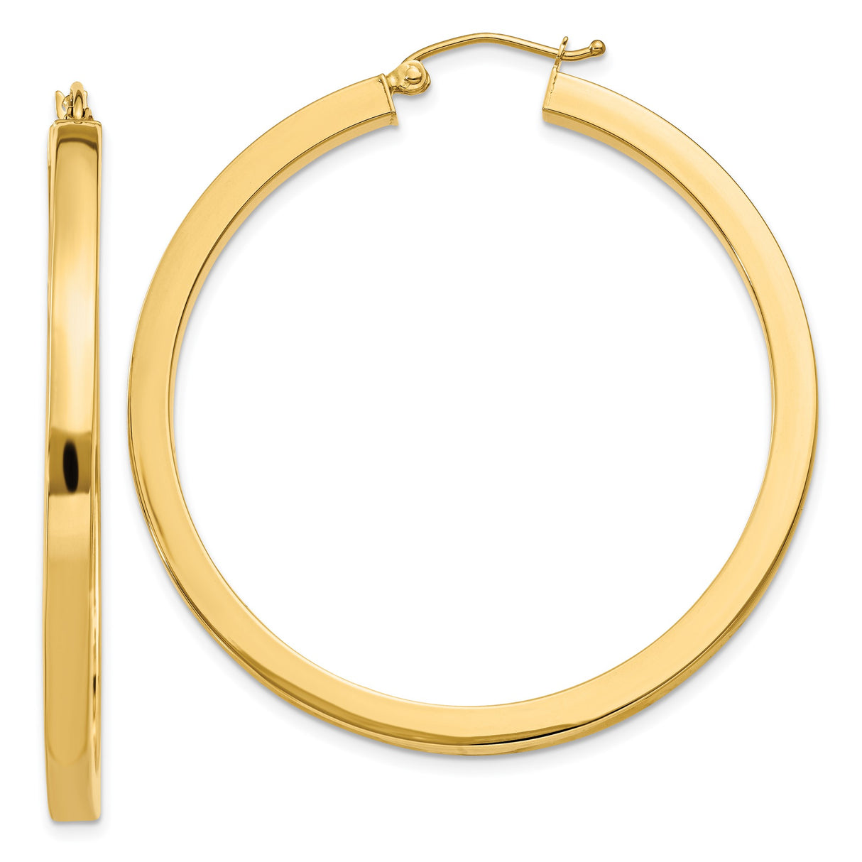 14k Yellow Gold Hoop Earrings, Smooth Flat Design, Lightweight High-Polish Classic Style for Women