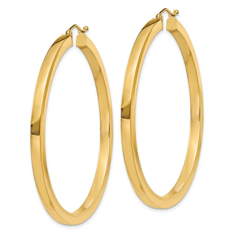 14k Yellow Gold Hoop Earrings, Flat Tubing Design with Polished Finish, Lightweight Minimalist Style