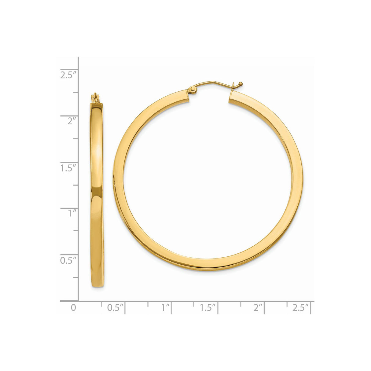 14k Yellow Gold Hoop Earrings, Flat Tubing Design with Polished Finish, Lightweight Minimalist Style