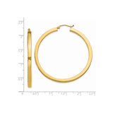 14k Yellow Gold Hoop Earrings, Flat Tubing Design with Polished Finish, Lightweight Minimalist Style