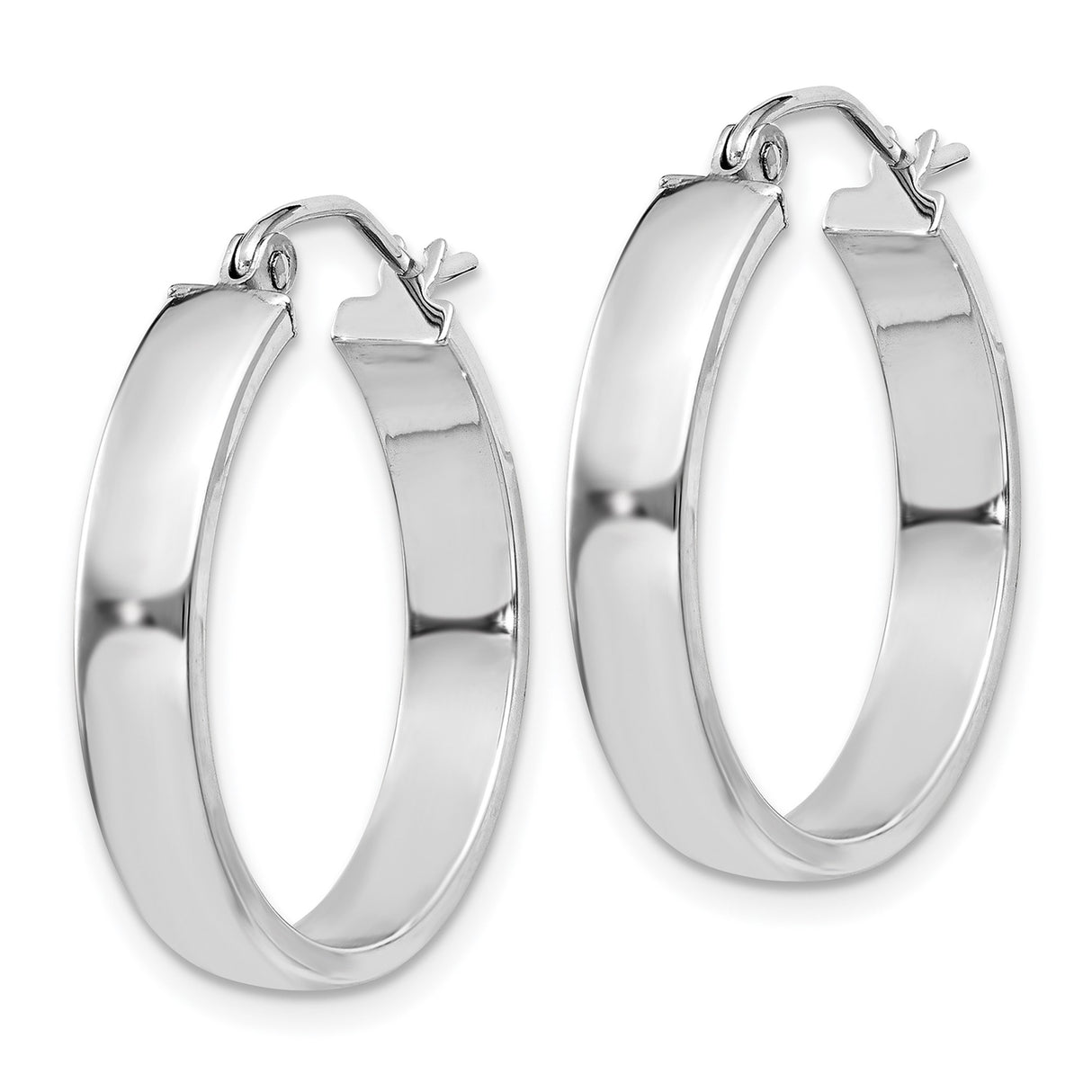 14k White Gold Hoop Earrings, Polished Finish, Hinged Closure, Classic Minimalist Style