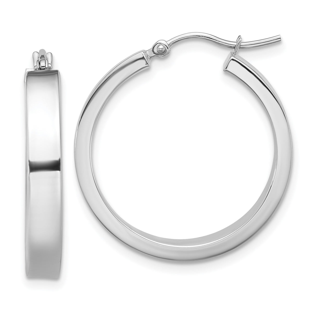 14k White Gold Hoop Earrings, Polished Finish, Hinged Closure, Classic Minimalist Style