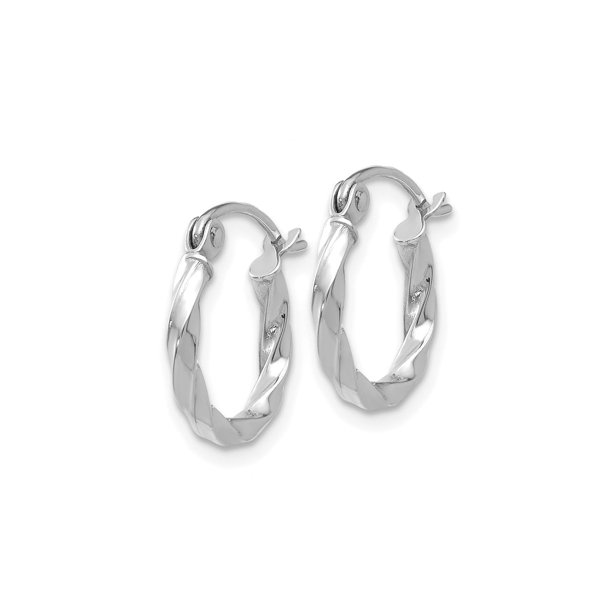 14k White Gold Twisted Hoop Earrings, Polished Finish, Latch Closure, Lightweight Modern Style
