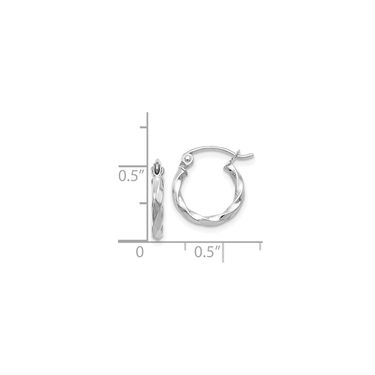 14k White Gold Twisted Hoop Earrings, Polished Finish, Latch Closure, Lightweight Modern Style